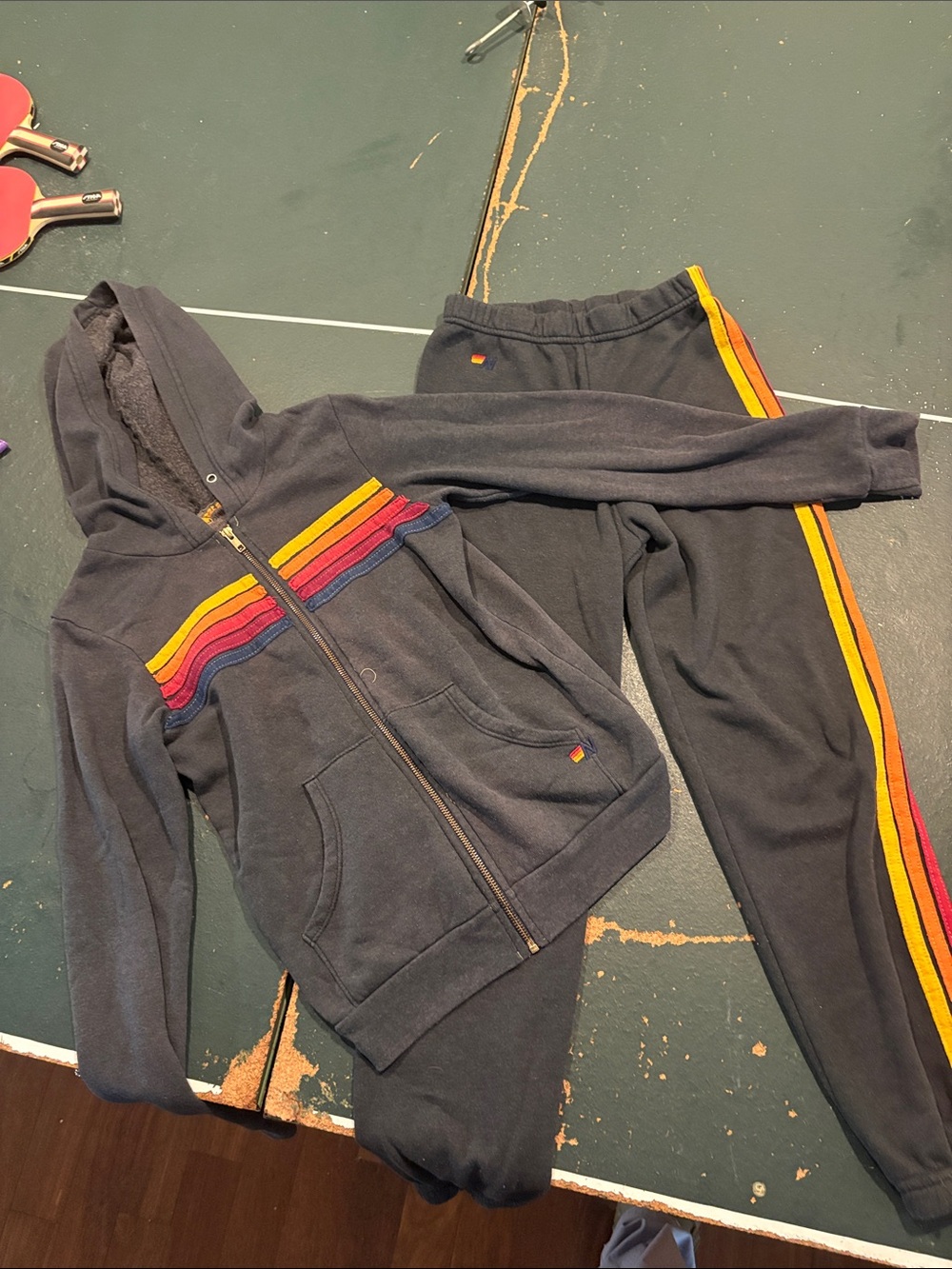Aviator Nation Kids Navy Hoodie & Sweatpants Set with Rainbow Stripes